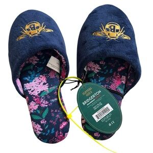 Bridgerton Izzy & Liv Velvet Bee Slippers Enchanting Navy Blue Floral Size 6 NEW